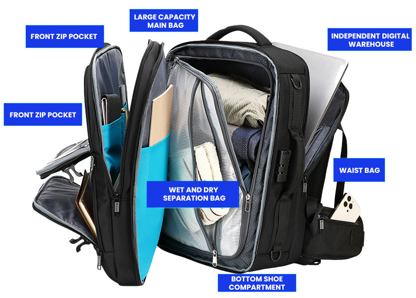 The Gravion™ Large Capacity Travel Business Backpack by Camel Mountain – 35L, Fits 17" Laptop