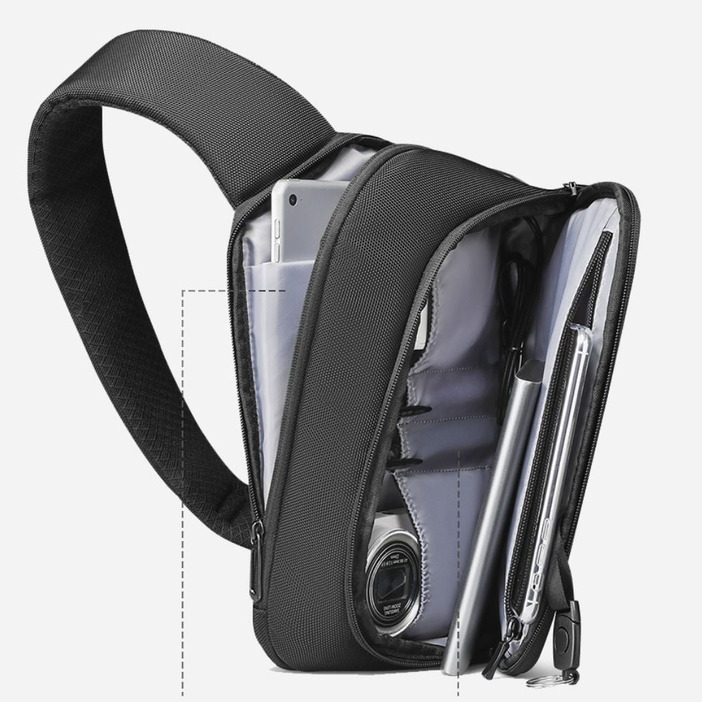three compartment black waist bag